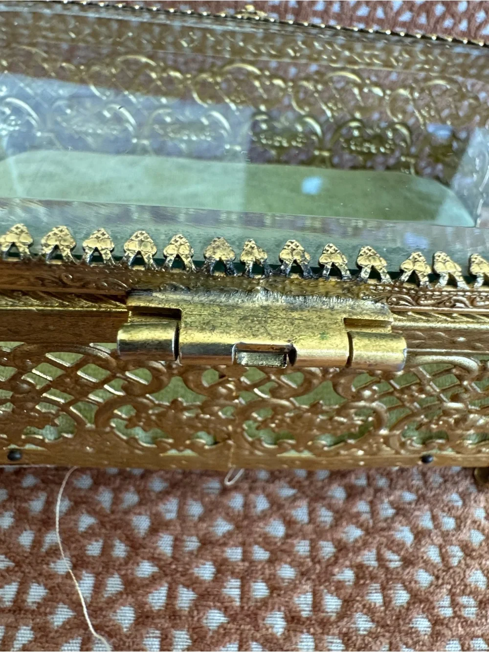 1960s Matson 24k Gold Plated Ornate Ormolu Filigree Footed Jewelry Box